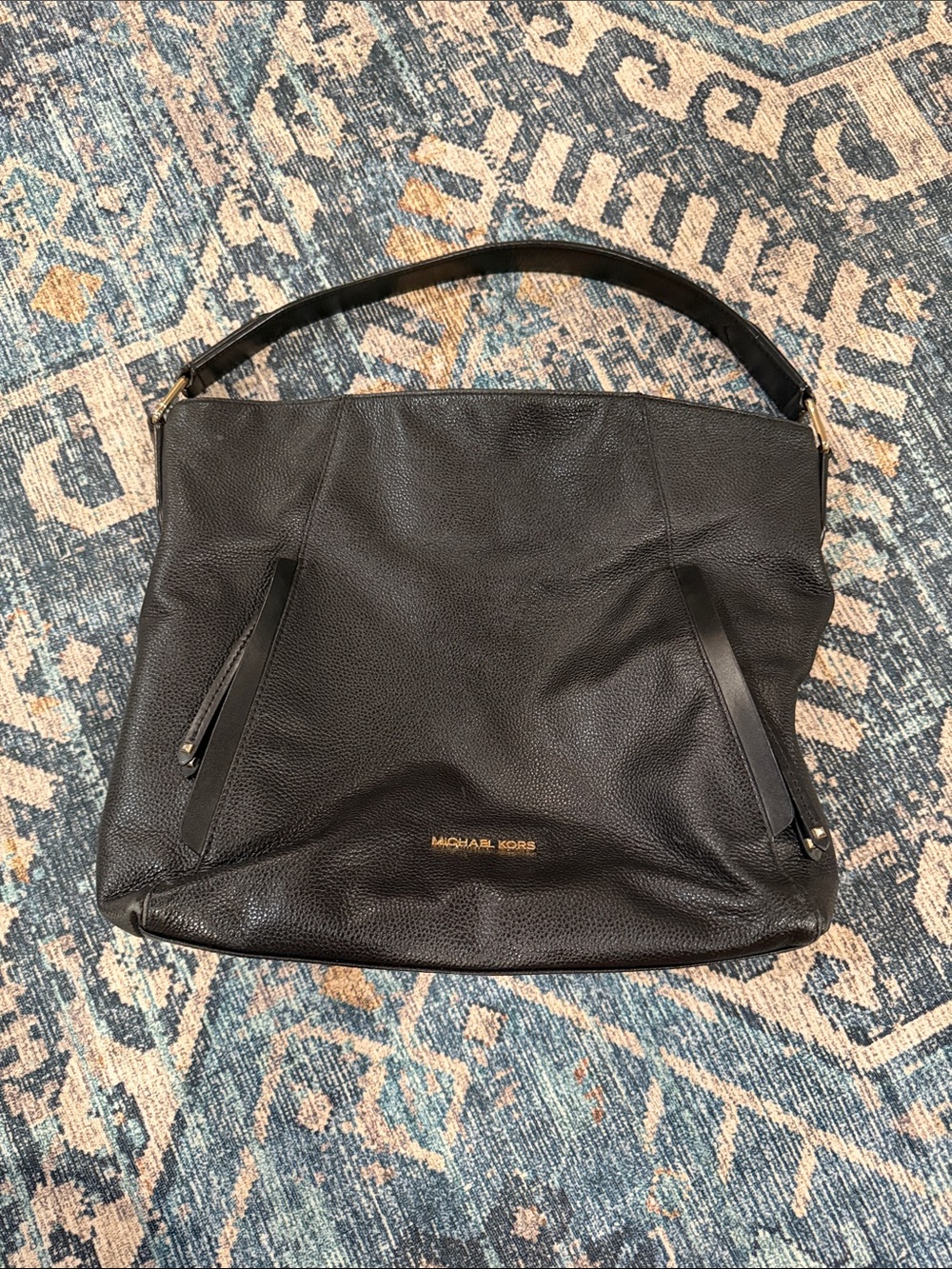 Michael Kors Black Pebbled Leather Hobo with Gold Logo